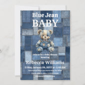 Invitation Patchwork Denim Bear Boy Blue Jean Baby Shower (Devant)
