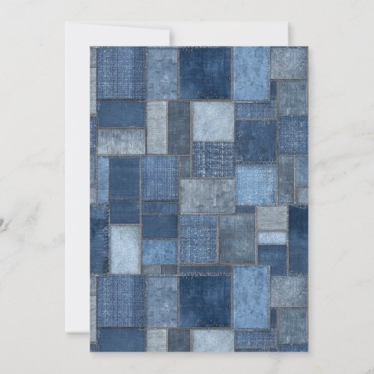 Invitation Patchwork Denim Bear Boy Blue Jean Baby Shower (Dos)