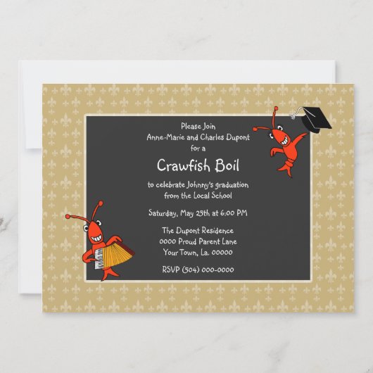 Invitation Patchwork Fleur de Lis Crawfish Graduation (Dos)