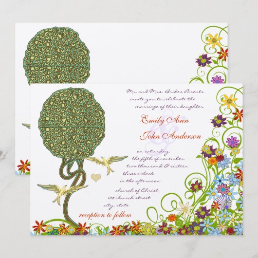 Invitation Patchwork floral de la forêt enchantée arbre conte (Devant / Derrière)