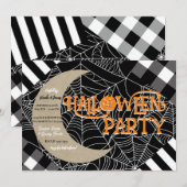 Invitation Patchwork Halloween Party Toile d'araignée noir et (Devant / Derrière)