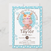 Invitation Patchwork Hippo Enfant's Blue Anniversaire (Devant)