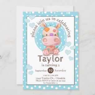 Invitation Patchwork Hippo Enfant's Blue Anniversaire