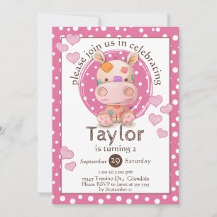 Invitation Patchwork Hippo enfant's rose anniversaire