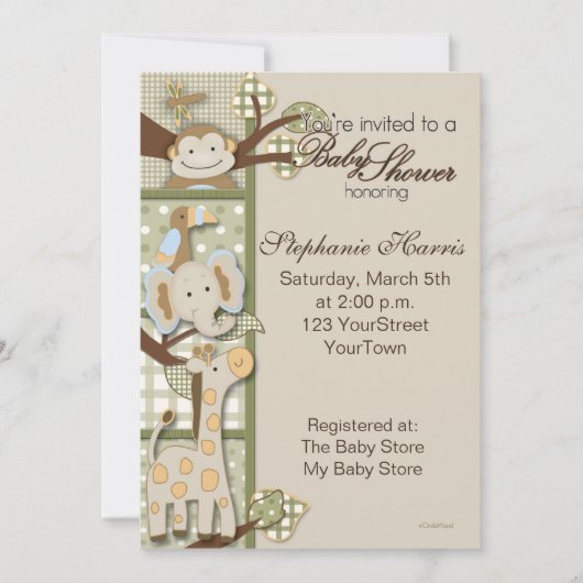 Invitation Patchwork Plaid with Safari Animaux (Devant)