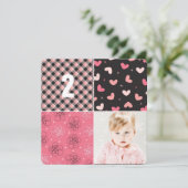 Invitation Patchwork rose Motif Carrés Fille Photo Anniversai (Debout devant)