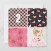 Invitation Patchwork rose Motif Carrés Fille Photo Anniversai (Devant)