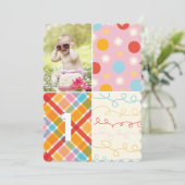 Invitation Patchwork rose Motif fille Photo 1er anniversaire (Debout devant)