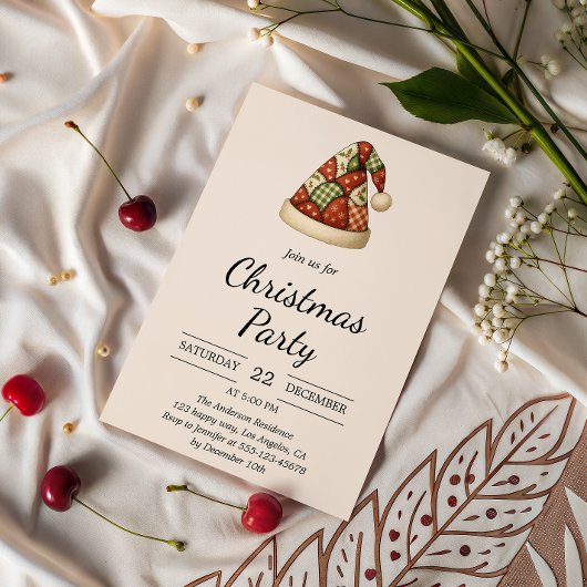 Invitation Patchwork rustique Fête de Noël du chapeau de Noël