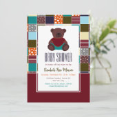 Invitation Patchwork Teddy Bear, Baby shower (Debout devant)