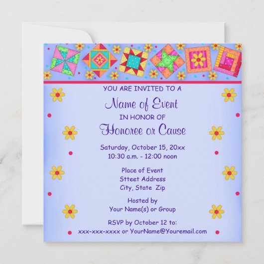 Invitation Patchwork vert Lavender Quilt Block Art (Dos)