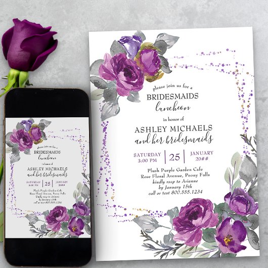 Invitation Pâte d'eau violette Floral Bridesmaion déjeuner