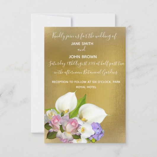 Invitation Pâte mariage à thème fleuri et or (Devant)