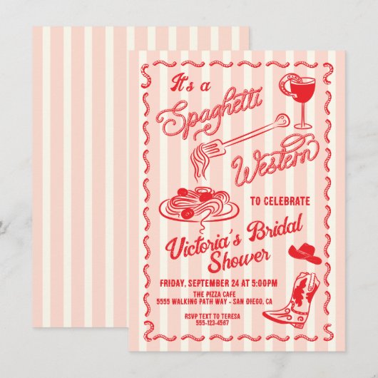 Invitation Pâtes de cow-boy italien Western Spaghetti dessiné (Devant / Derrière)