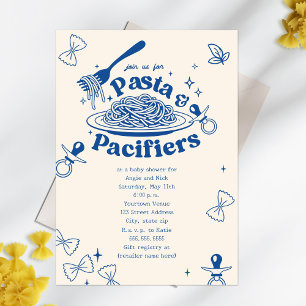 Invitation Pâtes Et Pacificateurs Baby shower Bleu Doodé Garç