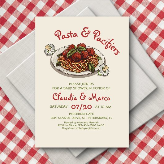 Invitation Pâtes & Pacificateurs Baby shower italien
