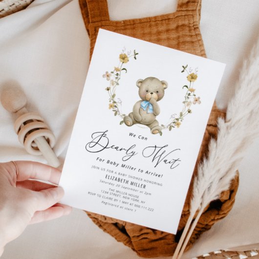 Invitation patienter baby shower fleuri rustique