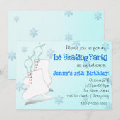 Invitation patin à glace bleu pour filles flocon d (Devant / Derrière)