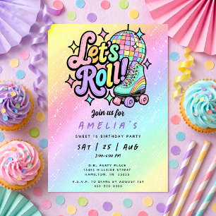 Invitation Patin à roulettes boule disco Fête d'anniversaire