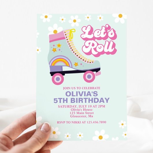Invitation Patin à roulettes Retro Daisy Anniversaire