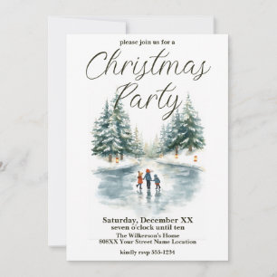 Invitation Patinage à l'aquarelle sur lac d'hiver gelé