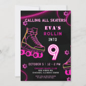 Invitation Patinage à rouleaux à néon rose rétro Anniversaire (Devant)