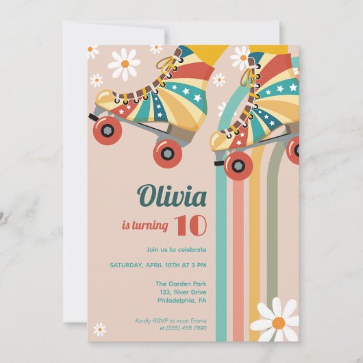 Invitation Patinage à rouleaux Anniversaire hippie Super (Devant)