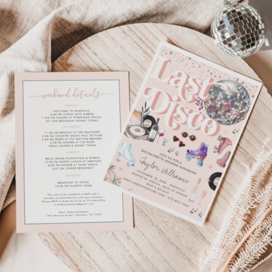 Invitation Patinage à rouleaux Disco Rose | Bachelorette