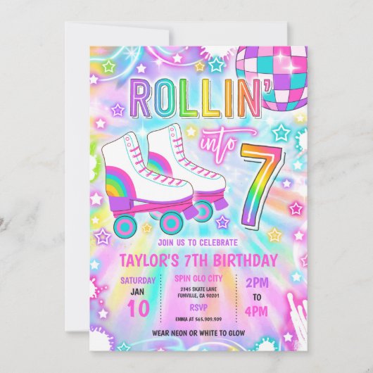 Invitation Patinage à rouleaux Neon Glow 7e fête d'anniversai (Devant)
