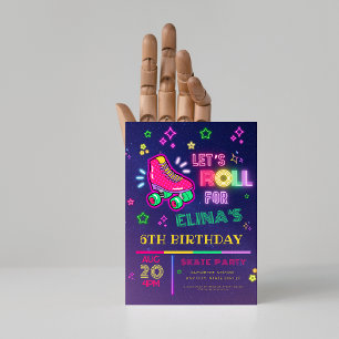 Invitation Patinage à rouleaux Neon luisant fête d'anniversai