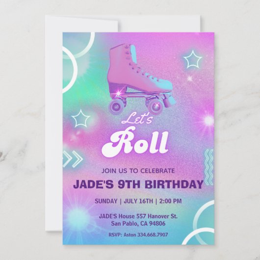 Invitation Patinage à rouleaux Pastel Neon Fête d'anniversair (Devant)