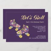 Invitation Patinage à rouleaux violet Patinage à rouleaux Pat (Devant / Derrière)