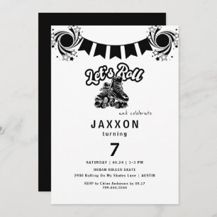 Invitation Patinage à roulettes noir garçon fête d'anniversai