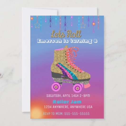 Invitation Patinage à roulettes, patinoire, parties scintilla (Devant)