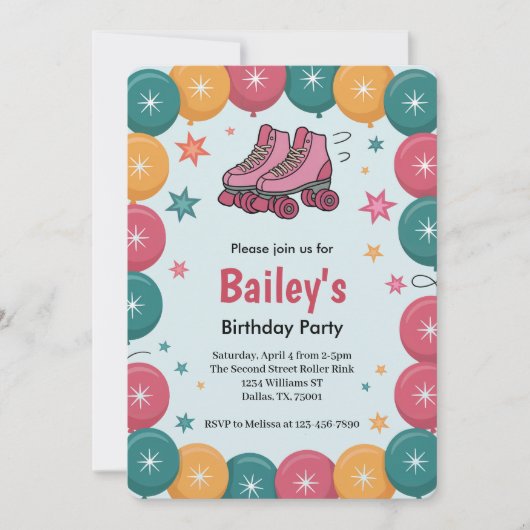 Invitation Patinage à roulettes Rétro Anniversaire (Devant)