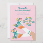 Invitation Patinage à roulettes rétro Anniversaire Pink (Devant)