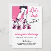 Invitation Patinage à roulettes rose et noir Anniversaire (Devant)