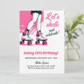 Invitation Patinage à roulettes rose et noir Anniversaire (Debout devant)