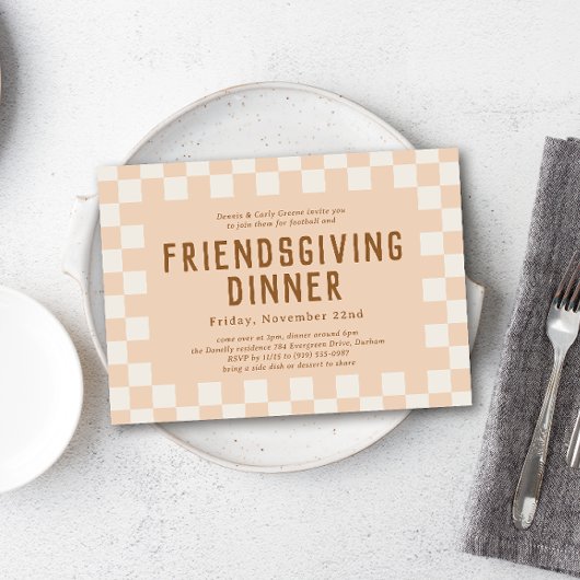Invitation Patinage Checkerboard Friendsgiving Dîner