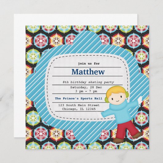 Invitation Patinage d'anniversaire (Garçon) (Devant / Derrière)