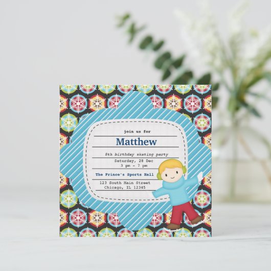 Invitation Patinage d'anniversaire (Garçon) (Debout devant)