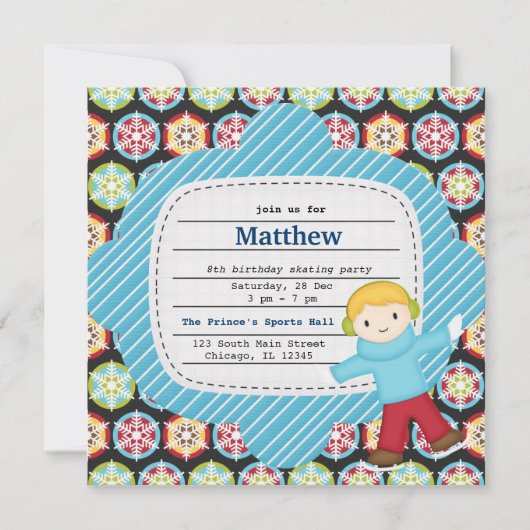 Invitation Patinage d'anniversaire (Garçon) (Devant)