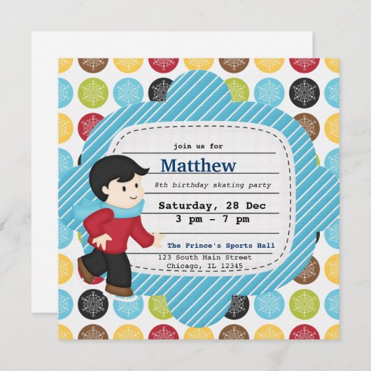 Invitation Patinage d'anniversaire (Garçon) (Devant / Derrière)