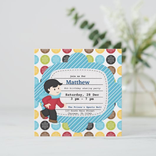Invitation Patinage d'anniversaire (Garçon) (Debout devant)