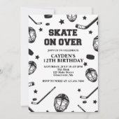 Invitation Patinage de hockey sur plus noir et blanc Annivers (Devant)
