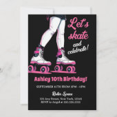 Invitation Patinage en Rollerblade rose et noir Anniversaire (Devant)