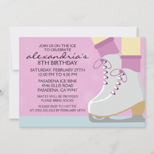 Invitation Patinage Lilac Pale Skin Laces Ice Skate Party (Devant)