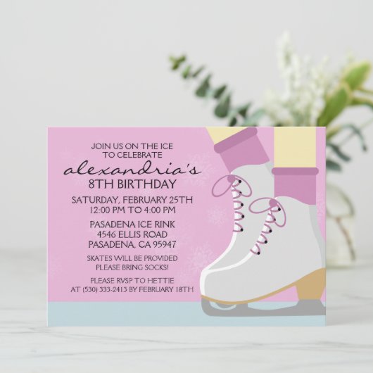 Invitation Patinage Lilac Pale Skin Laces Ice Skate Party (Debout devant)