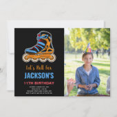 Invitation Patinage photo à rouleaux orange noir (Devant)