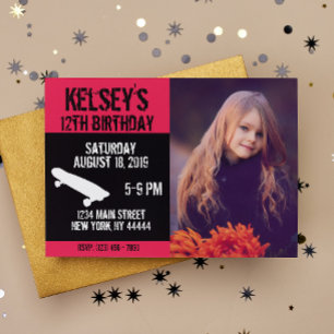 Invitation Patinage rose Anniversaire, Patinage, Fille